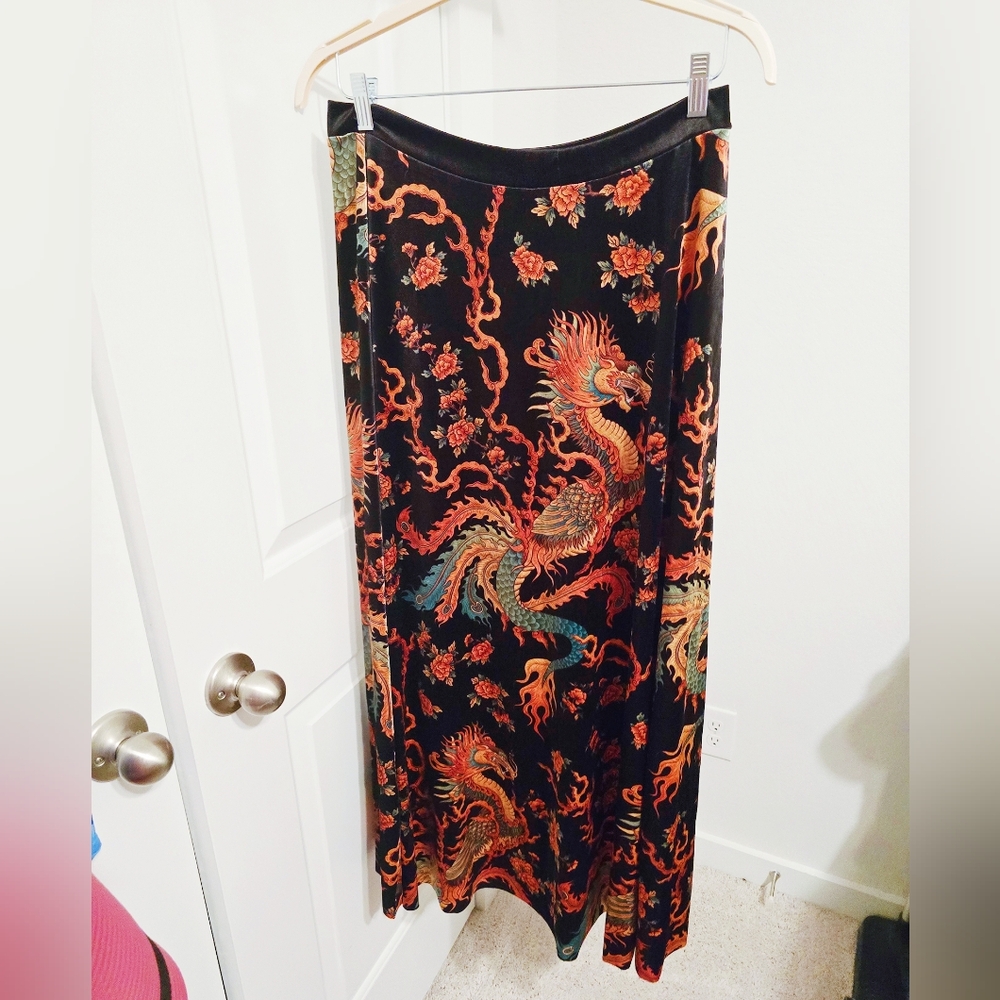 Blackmilk Maxi Skirt with Orange & Green Dragon Print - Picture 5 of 5